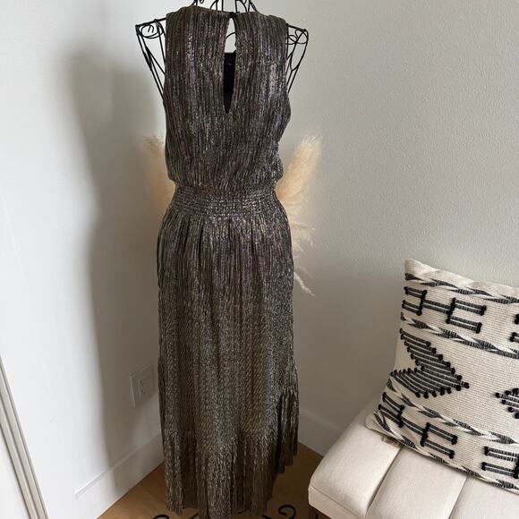 Banana Republic Black Metallic Gold Shimmer High Low Dress Size 4P - Picture 3 of 7